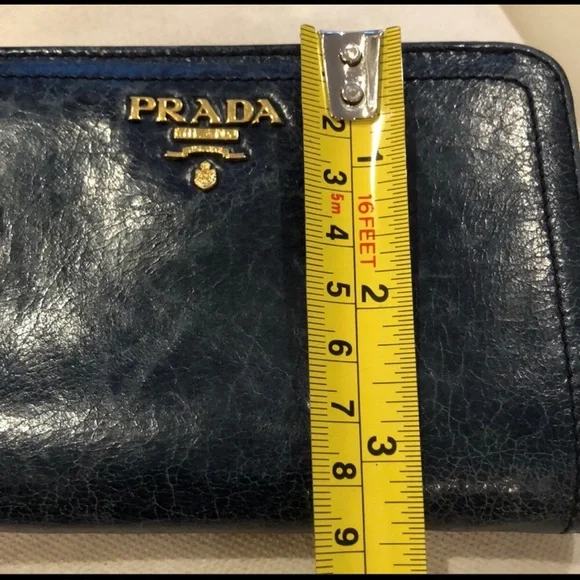 🦋Prada Milano Small Marbled Blue Leather classic fold over card holder wallet - Picture 9 of 11